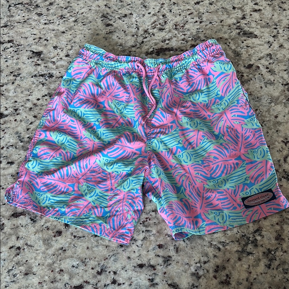 Vineyard Vines Pink and Blue Tropical Pattern Shorts